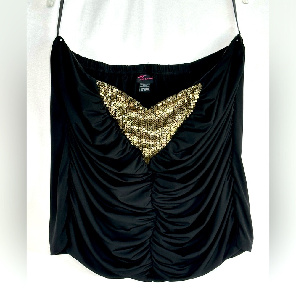 Torrid Black Tube Top Ruched Gold Sequin Detail Party Date Night Foxy Sz 3X‎